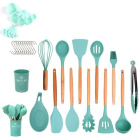 33pcs Set Wooden Handle Silicone Kitchen Utensils 33 Pieces Set Silicone Spoon Shovel Kitchen Gadgets Set Silicone Kitchen Utensils - Dark Green