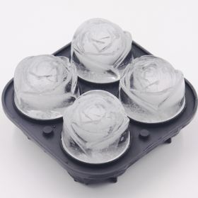 1pc Rose Shaped Ice Cube Tray; Silicone Ice Cube Mold; Kitchen Gadget - Black