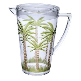 2.75 Quarts Water Pitcher with Lid, Palm Tree Design Unbreakable Plastic Pitcher, Drink Pitcher, Juice Pitcher with Spout BPA Free - as Pic