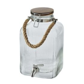 Better Homes & Gardens 2 Gallon Ribbed Clear Glass Beverage Dispenser with Acacia Wooden Lid - Better Homes & Gardens