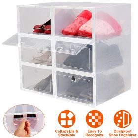 6Pcs Collapsible Shoe Box Stackable Shoe Storage Bin Transparent Dustproof PP Shoe Organizer Container - White